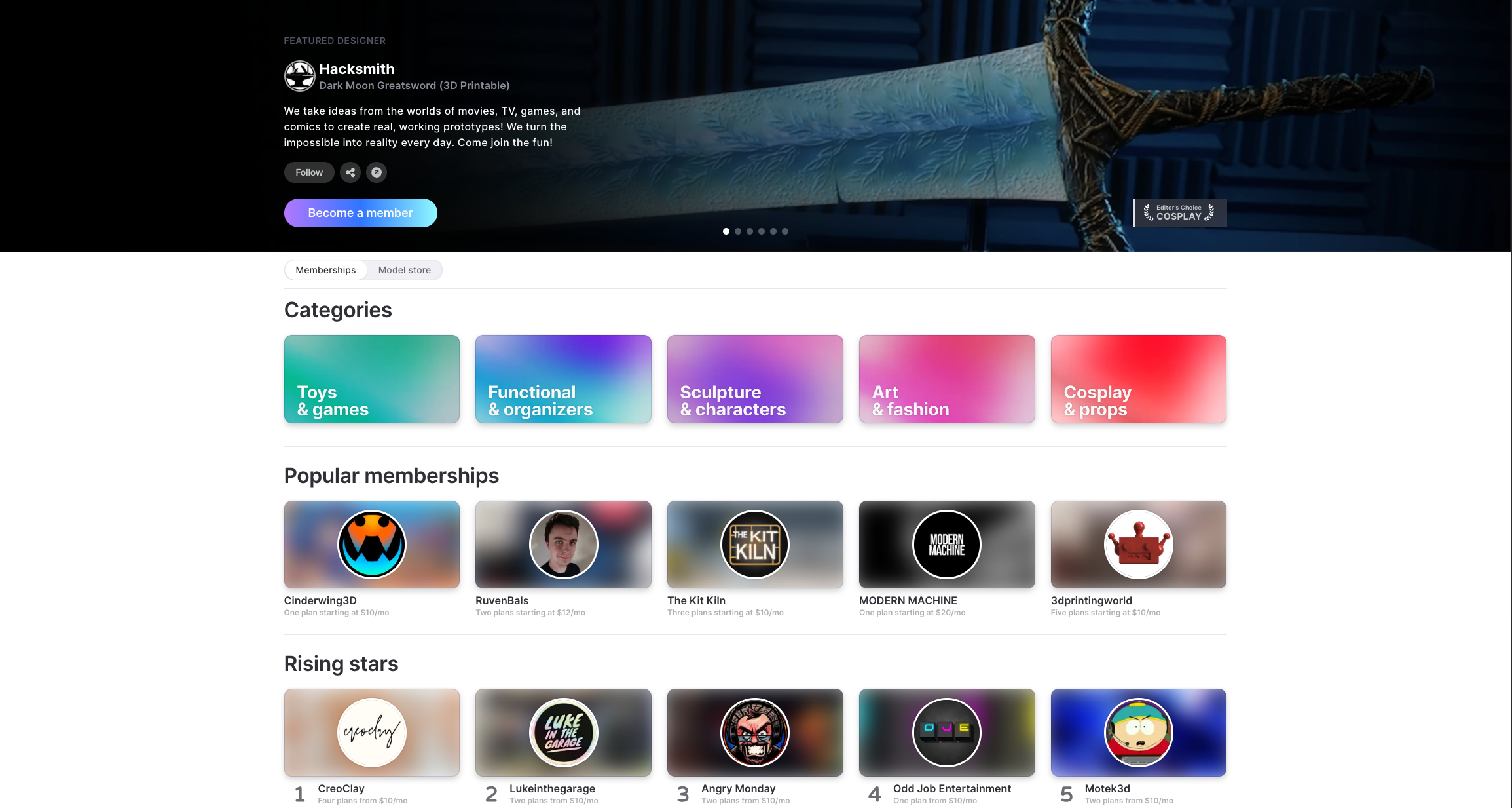 Screenshot of the Thangs 3D model marketplace homepage